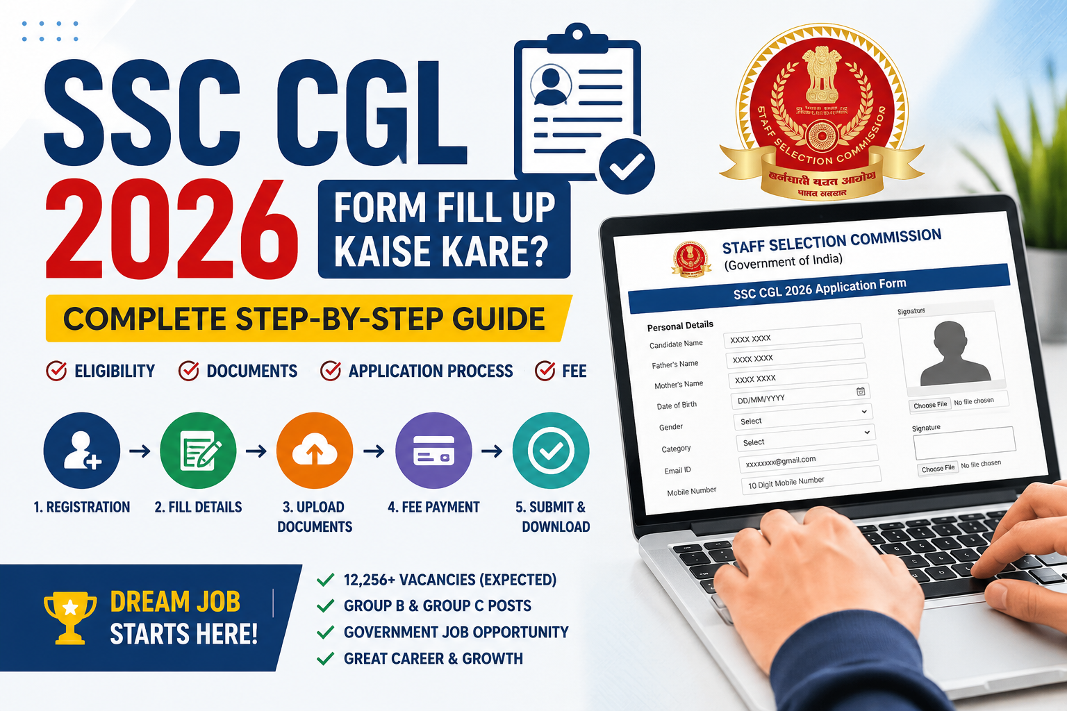 SSC CGL 2026 Form Fill Up Kaise Kare? Complete Step-by-Step Guide Hindi Mein